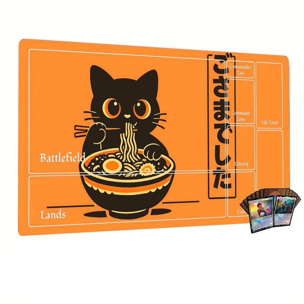 Cartoon Black Cat Eat Ramen Mouse Pad Playmat 24"X14" MTG TCG Office Desk Mat for Work Game PC Laptop Rug Carpet MousePad