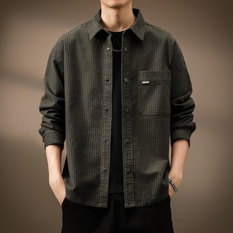 Мужская японская ретро вафельная рубашка-куртка с длинным рукавом 2XL