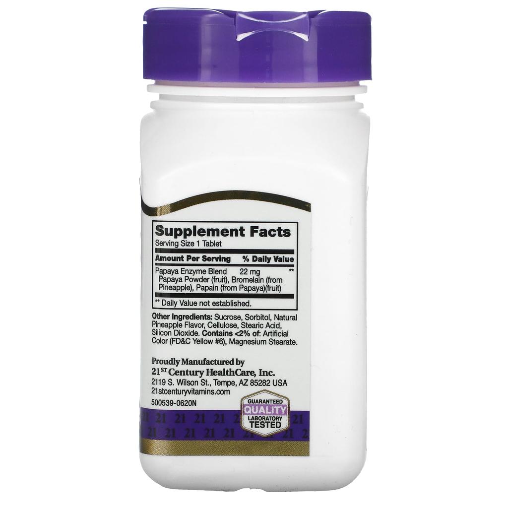 21st Century, Chewable Papaya Enzyme, 100 Tablets