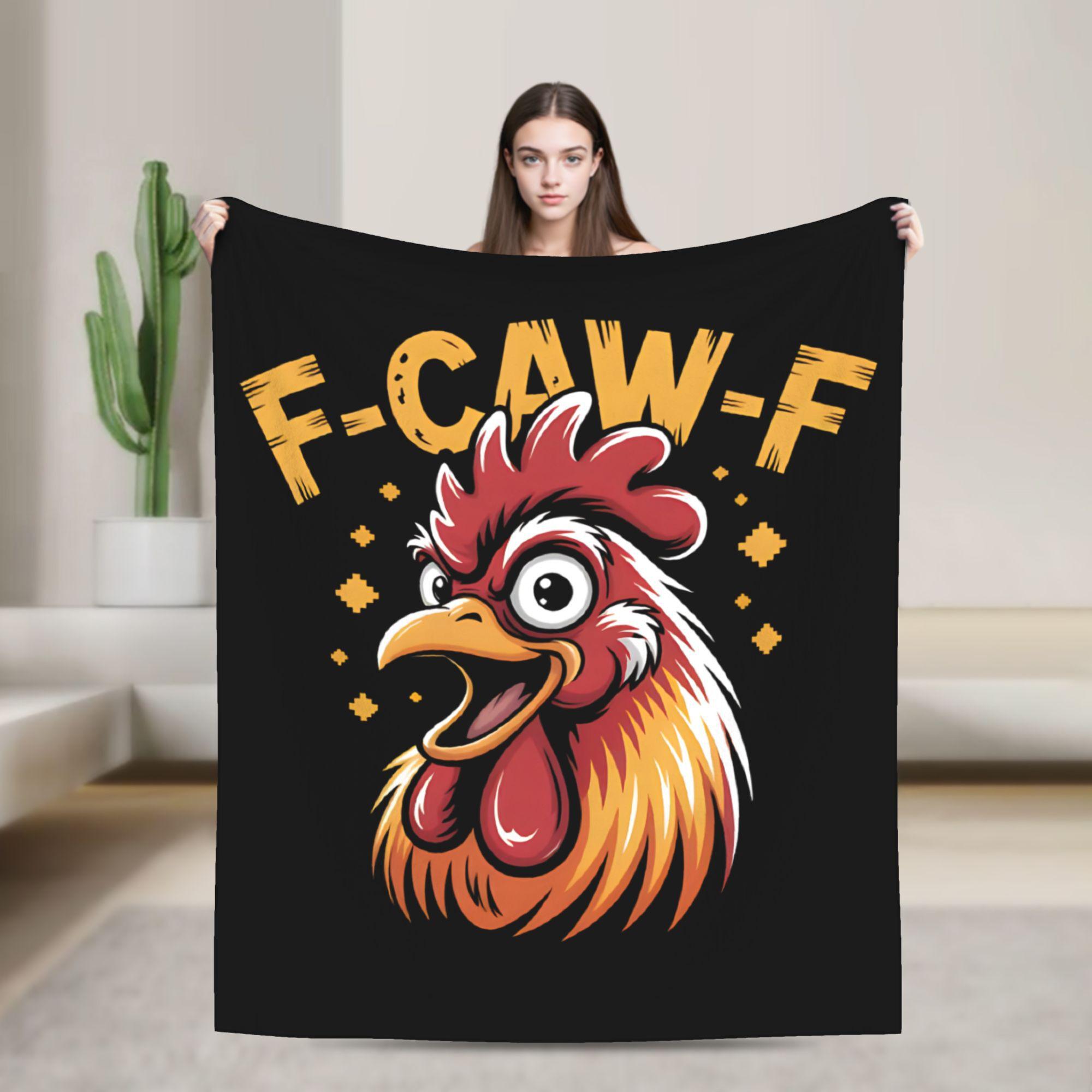F-Caw-F Funny Meme Fuzzy Blankets Humor Chicken Rooster Fashion Throw Blanket for Bed Sofa Couch 200x150cm Rug Piece, 75X95CM