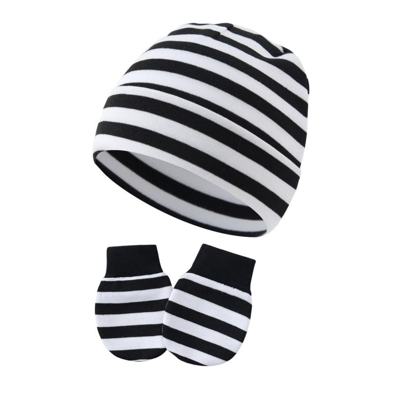 4PCS Baby Beanie Hat And Mittens Set Cotton Infant Newborn Anti Scratch Gloves Soft Warm Breathable Cap For 0-12 Months Everyday Wear Boys Girls