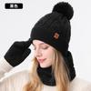 Hat, scarf and gloves three-piece set, winter outdoor riding scarf double-layer fleece and thicker, knitted hat
