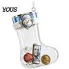 Decorative Stocking for Christmas Tree Fillable Acrylic Ornament, Transparent Candy Filled Plush Glitter Ornaments Hanging Decor, Santa Snowman