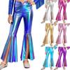 Girls Pageant Dance Costume Metallic Bell Bottom Pants Split Leg Design Stage Performance Competition Outfit