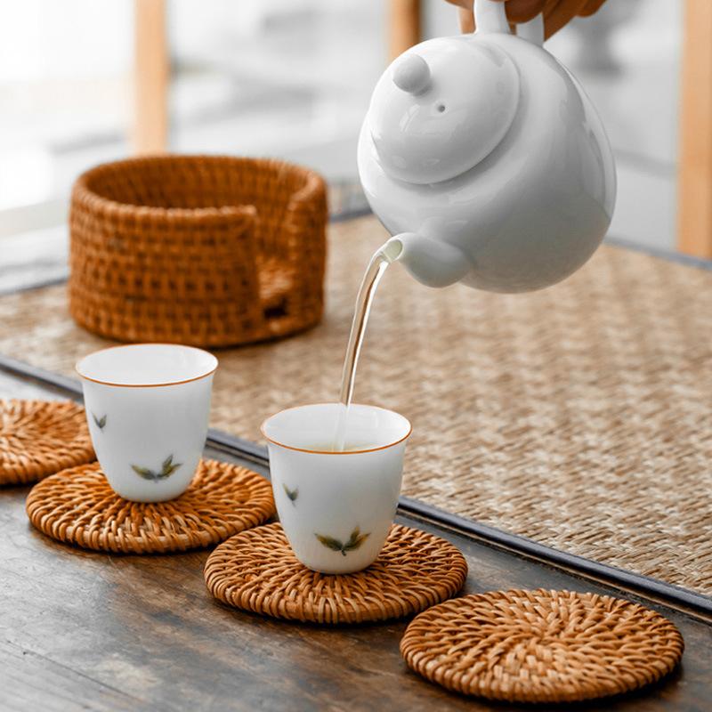 20cm Circular Hollow Rattan Woven Coaster Household Kitchen Table Tea Tray Heat-Resistant Clay Pot Mat -1pcs
