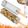 Grillkorb Edelstahl Rollender Grillkorb Grillnetz Zylinder Grillkorb Tragbar Rund Outdoor Camping Grillgestell