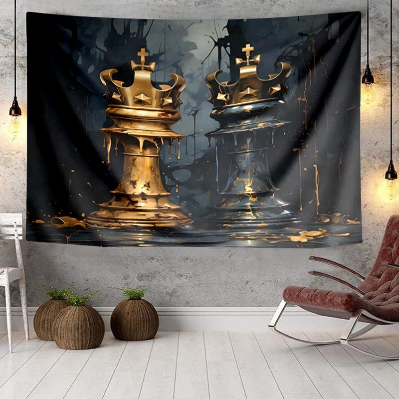 Golden Chess King On Black Tapestry, Unique Design Tapestry, Wall Decor for Bedroom,Livingroom, Playroom,Heartwarming Fan Holiday Gifts