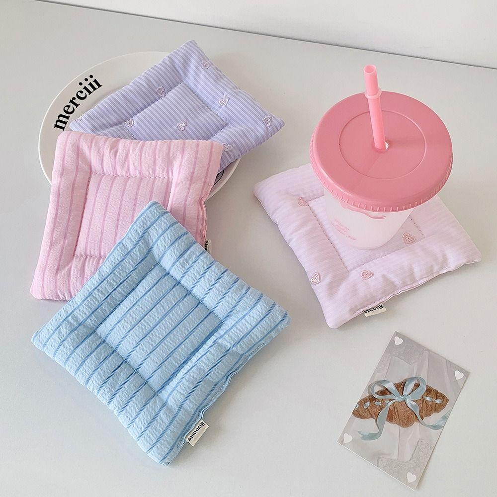Cute Multi-color Square Coaster Handmade Cotton Heat Insulation Pad Embroidery Home Decoration Table Mat Placemats