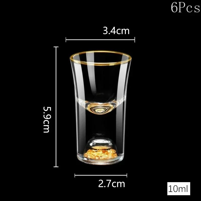 6Pcs Crystal Vodka Shot Glass 0.5oz Mini Size Gold Leaf Wine Glasses Spirits Japanese Sake Korean Soju Brandy Shot Cup
