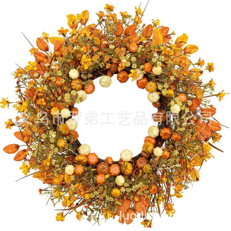 Harvest Wreath With Pumpkins Berries Vine Circle Halloween Thanksgiving Door Decor