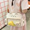 Geantă de umăr drăguță transparentă cu pisică, geantă crossbody student cu capacitate mare, geantă anime din pânză