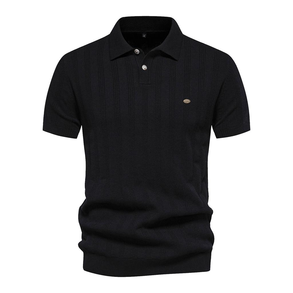 Pánské vlněné pletené tričko s krátkým rukávem a klopou, ležérní pánské tričko