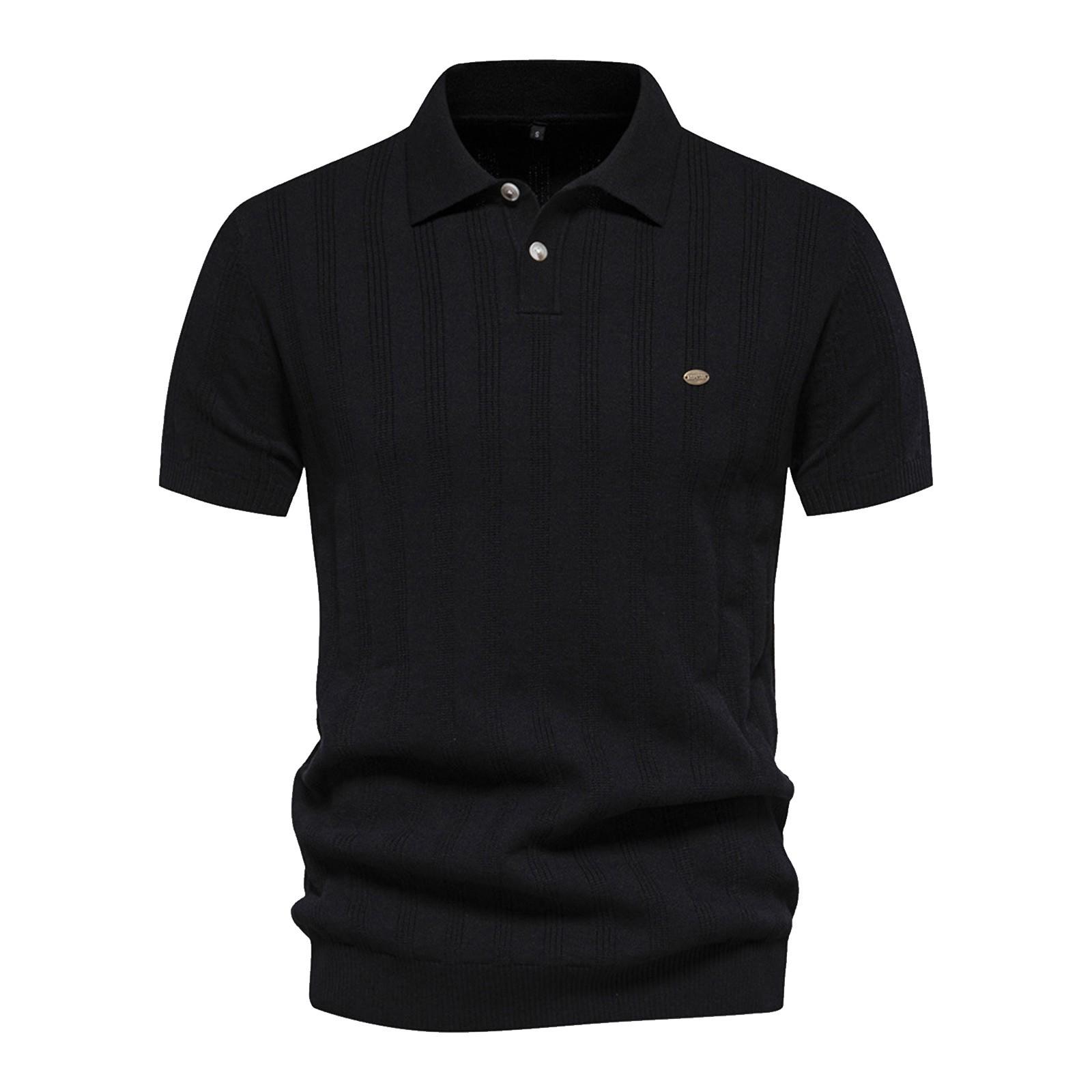 

Мужская шерстяная трикотажная рубашка с короткими рукавами и лацканами, повседневная мужская футболка XL чёрный
