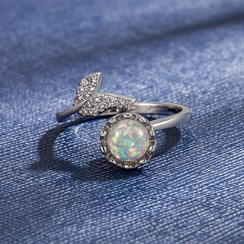 Ice Jade Moonlight Rotating Ring with Flowing Meteor Pearl Stackable Jewelry