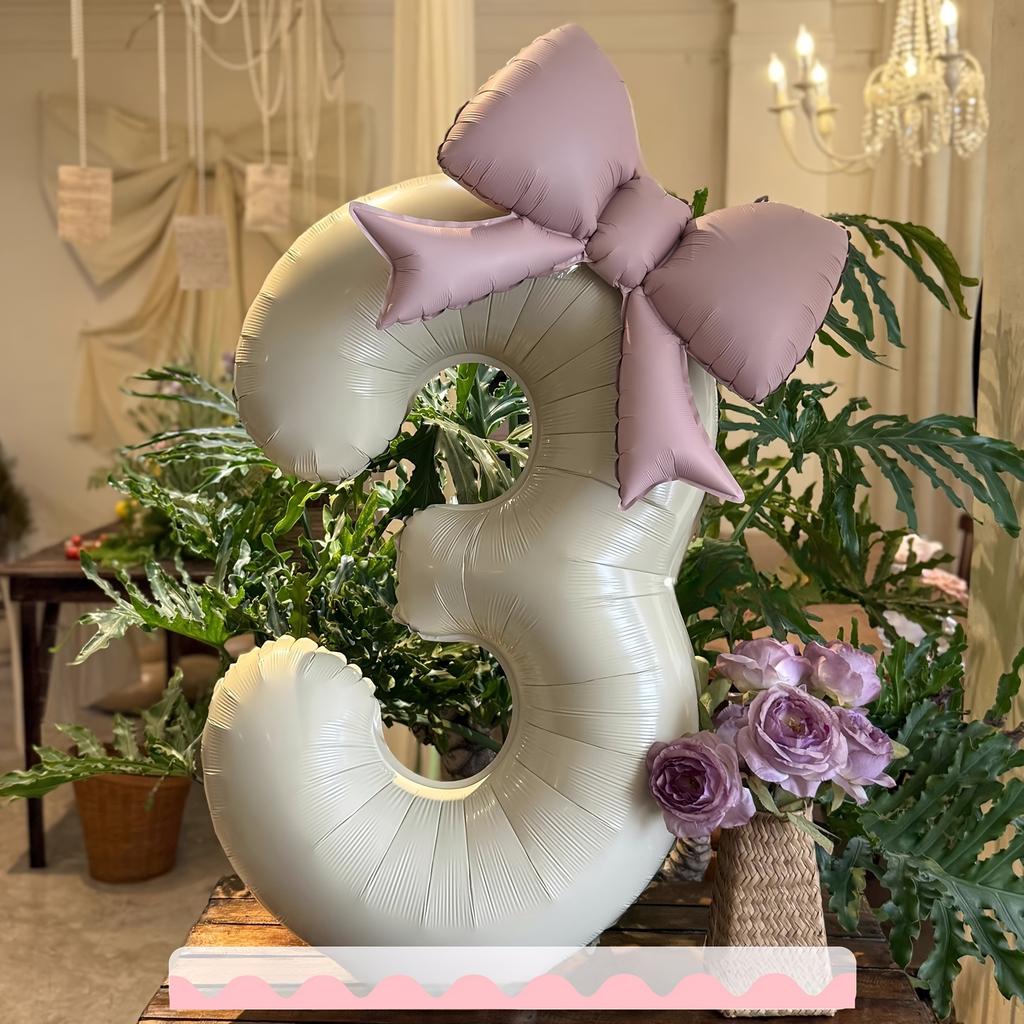 2 pcs/set 32inch cream digital with pink bow aluminum foil balloons suitable for decorating outdoor party scenes for birthdays