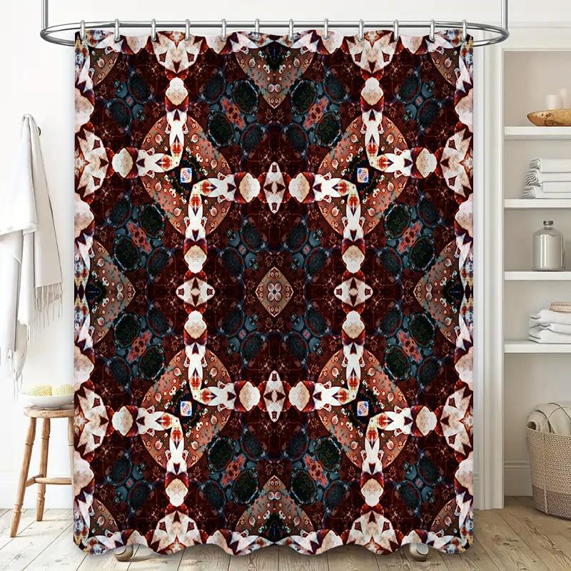 Kaleidoscopic Print Shower Curtain Modern Bathroom Decor with Rustic Accent 72x84 Inches