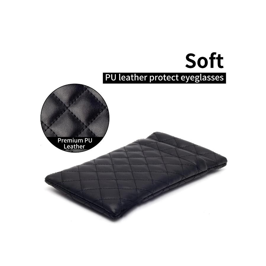 1Piece Soft PU Double Glasses Case Portable Squeeze Top Leather Glasses Case Minimalist Argyle Anti-Scratch Glasses Storage Bag