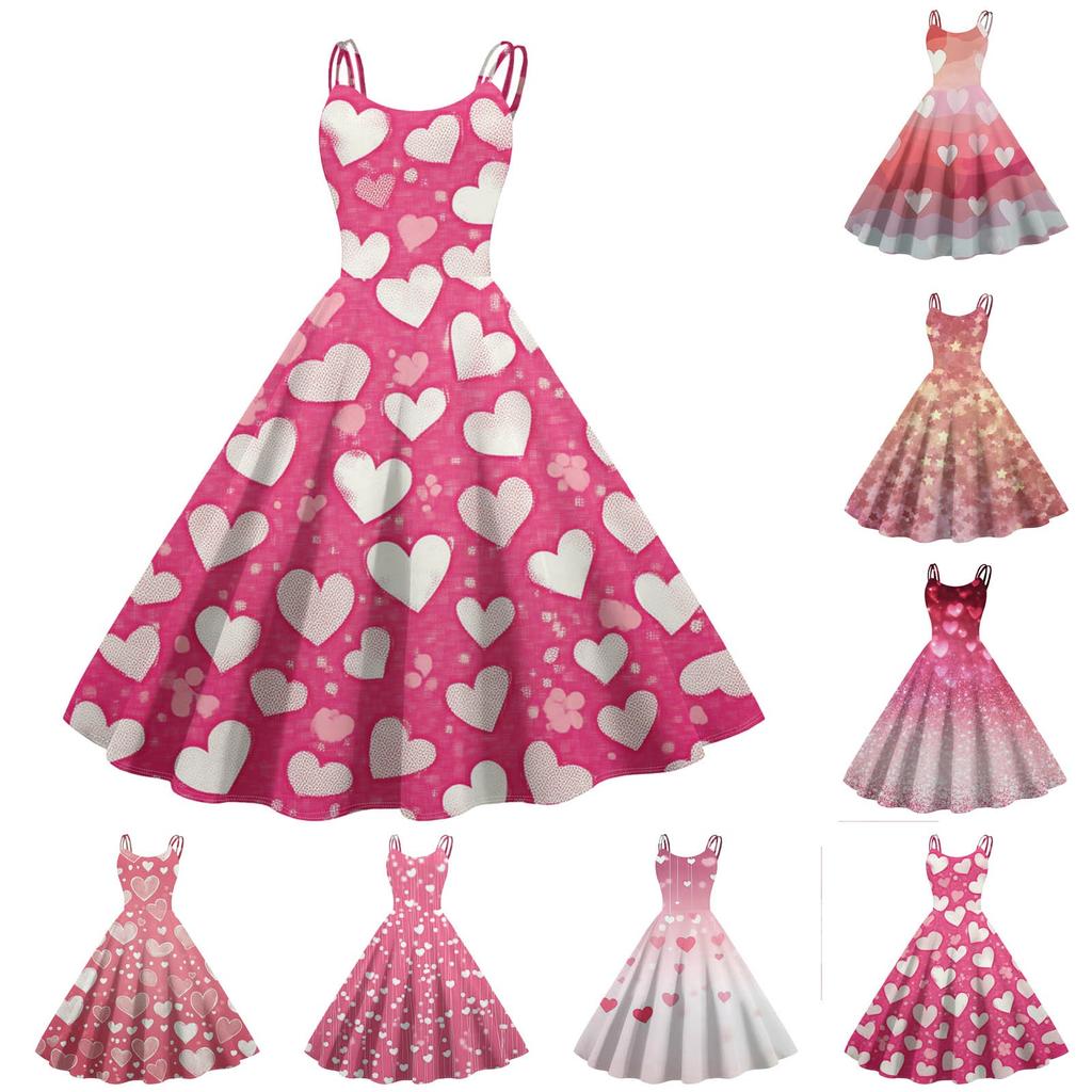 Moda Femei Valentine's Day Imprimat Sexy San bretele Gotic Rochie Cocktail Punk, Vintage Rochie.