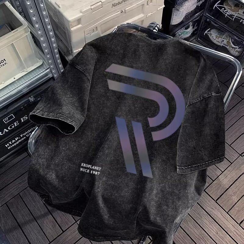 

Men s Trendy Summer Loose Fit Five-Point Top Fashion Ins Simple Printed Short Sleeve T-Shirt M сірий колір