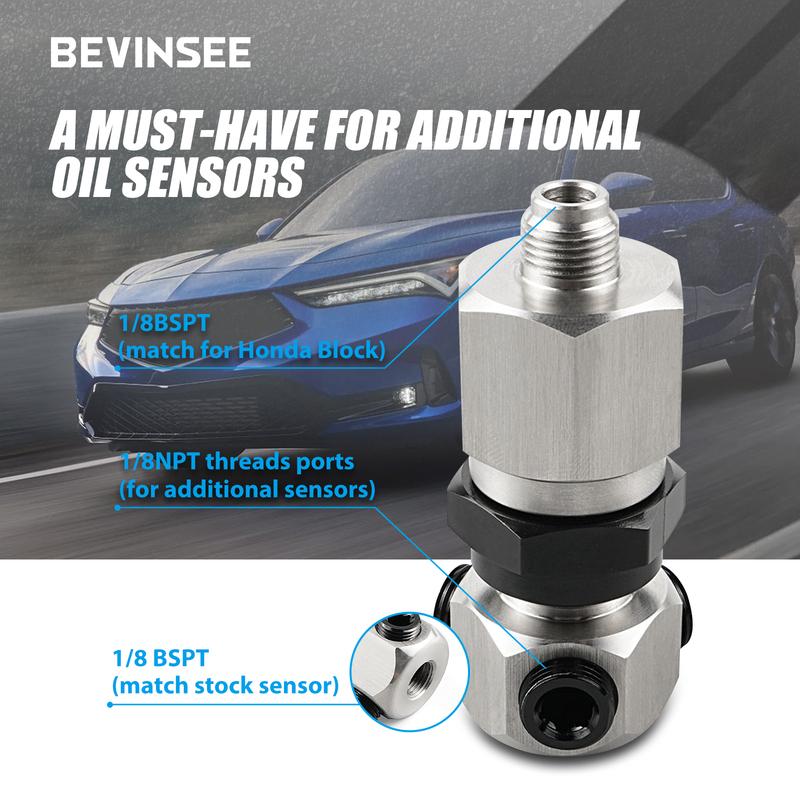 BEVINSEE Oil Pressure Sensor Adapter for Honda for Acura K Series K20 K24 1/8 BSPT Thread