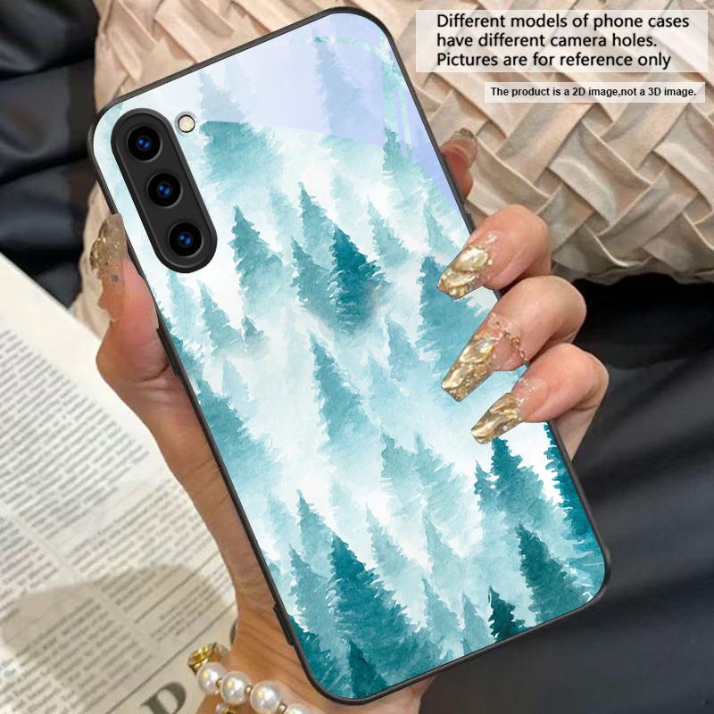 Ink Landscape Painting For For Samsung Galaxy S25+ S24+ S26 Ultra S25 Edge S24 FE S23 S22 S21 S20 Plus Black Glass Phone Case