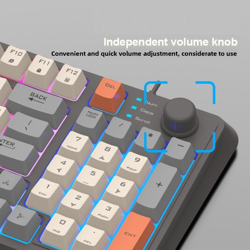 Adjustable Volume 94 Key RGB Keyboard Independent Knob K82 Wired Keyboard  Computer Peripherals