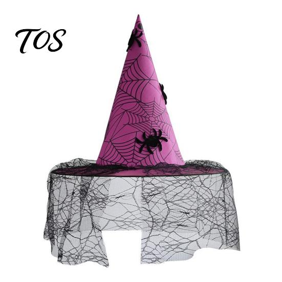 Dark Theme Stage Performance Hat Halloween Witch Hat, with Lace Mesh And Simulated Spiders, Gothic Costume Accessories for Carnival Nights Style