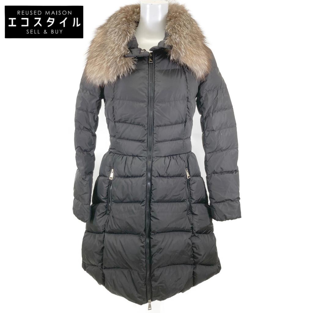 MONCLER [Good condition/domestic regular] HIRONDELLE down jacket with fur collar coat O blackUsed