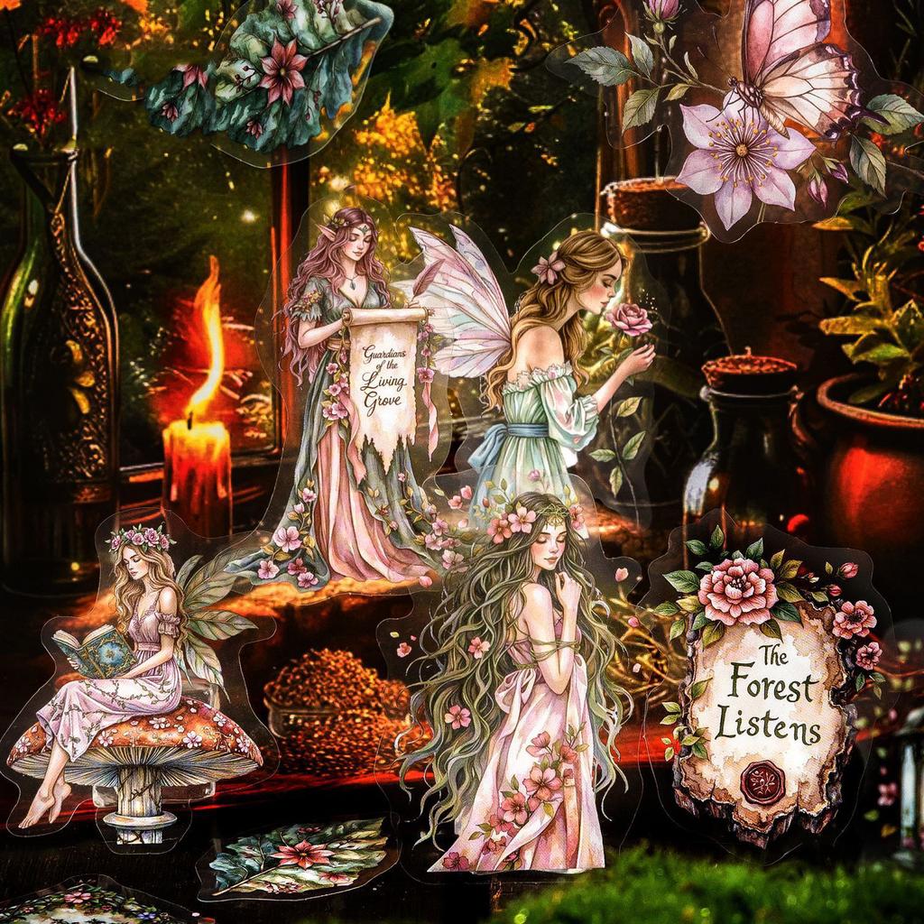 Muse Illusion Series Vintage Magic Elf Flower Character Landscape PET Sticker Creative DIY Journal Material Collage Stationery