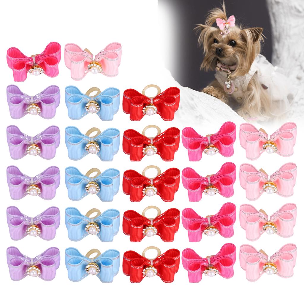 25Pcs/lot Cute Pet Dog Bow Grooming Bows Loverly Bowknot with Rubber Bands Pet Headwear