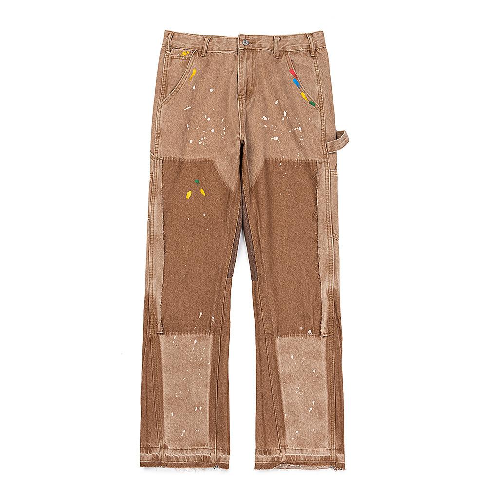 Trendy Wijde Jeans, Gewassen, Slijtageplekken, Patchwork, Unisex Stijl