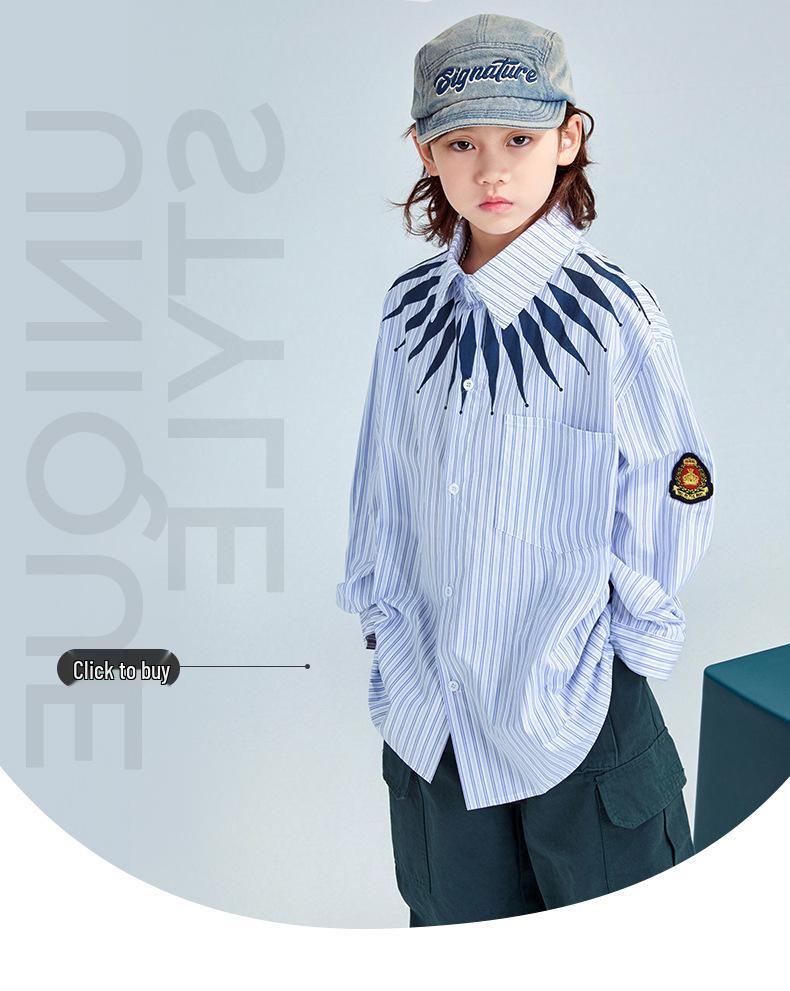 FULONGZAI 2025 Spring Parent-Child Vertical Stripe Shirt for Boys and Girls