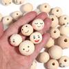 50Pcs Loose Round Wood Beads Face Jewelry DIY Children Beading Smile Beads