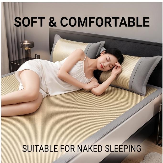 Cooling Ice Silk Mattress Cover Set with 2 Pillowcases, Breathable Summer Bed Sheet for Home Dorm, Soft Air-Conditioned Bed Mat