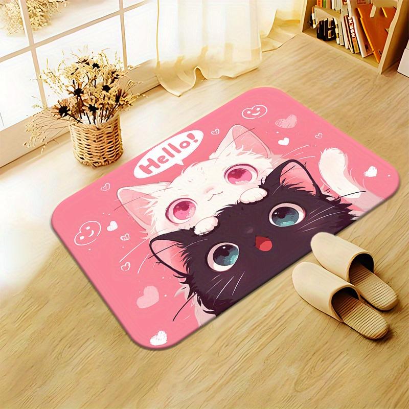 1pc Flannel Floor Mat, Outdoor Indoor Doorway Souvenir and Holiday Gift, 1pc Cute Anime Cat HD Print Doormat - Machine Washable