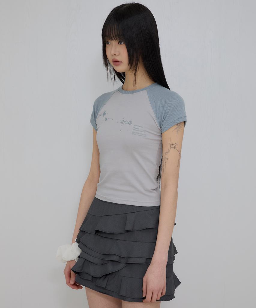 Peulleeoeob Muta Waffle Raglan T-Shirt (Fl-154_Gray&Sky)