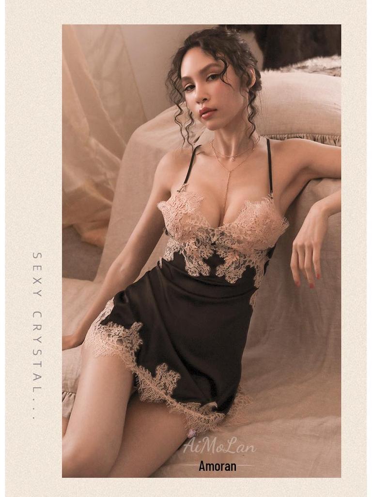 Meishilan Ice Silk Lace Camisole & Pajama Set for Women - Summer Seductive Nightwear