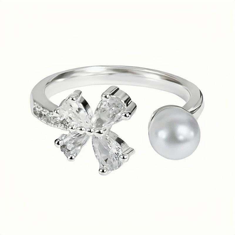 French Gentle Wind Bead Bow Full Diamond Light Luxury Ring Women'S Unique Niche High-End Ring