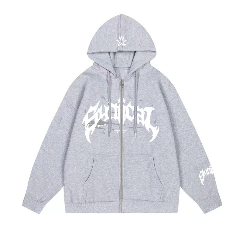 Suéter retro americano con cremallera sudadera gótica con estampado de letras y estrellas chaqueta casual una pieza