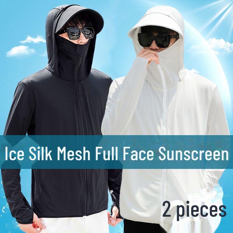 Men's Ultra-Thin Ice Silk Hooded Sun Protection Windbreaker for Outdoor Fishing