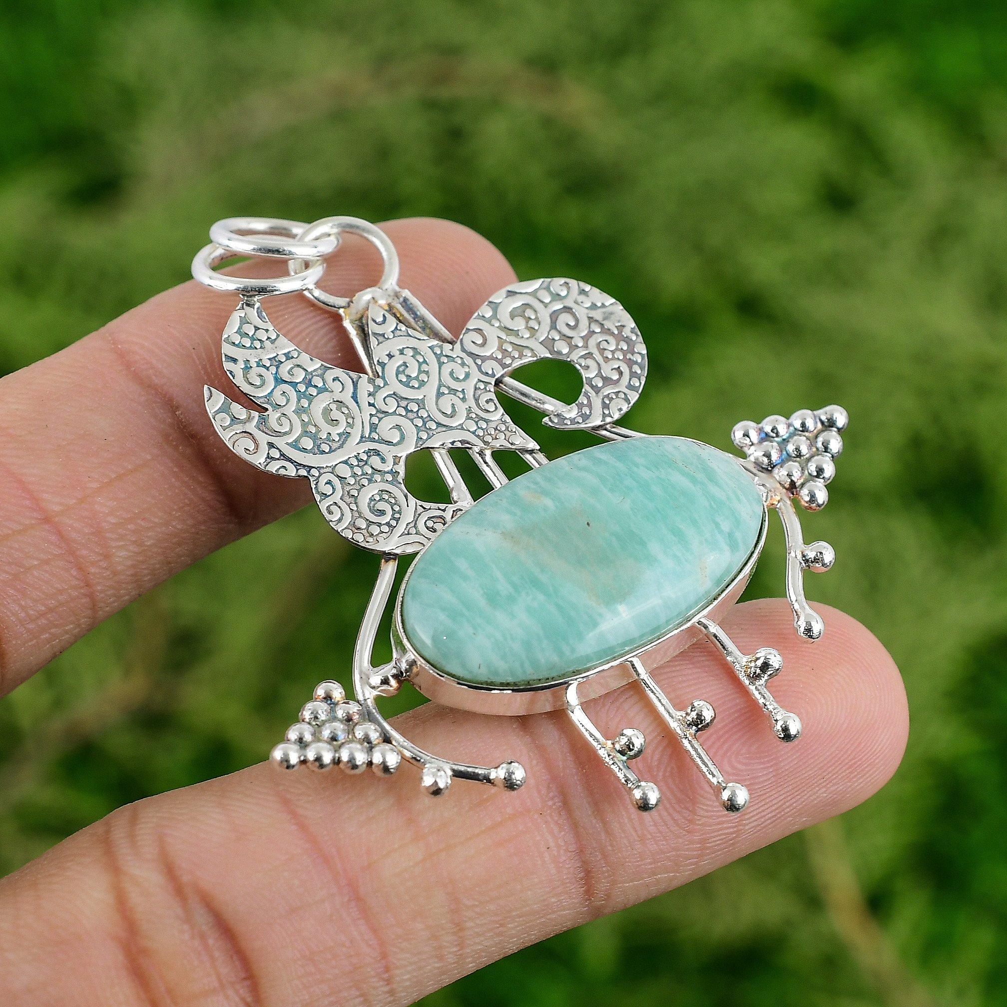 

Oval Natural Amazonite 925 Silver Bezel Ethnic Mother Boho New Pendant Jewelry