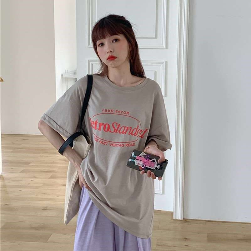 Summer Midlength Loose Womens Letters Couples Tendy Top