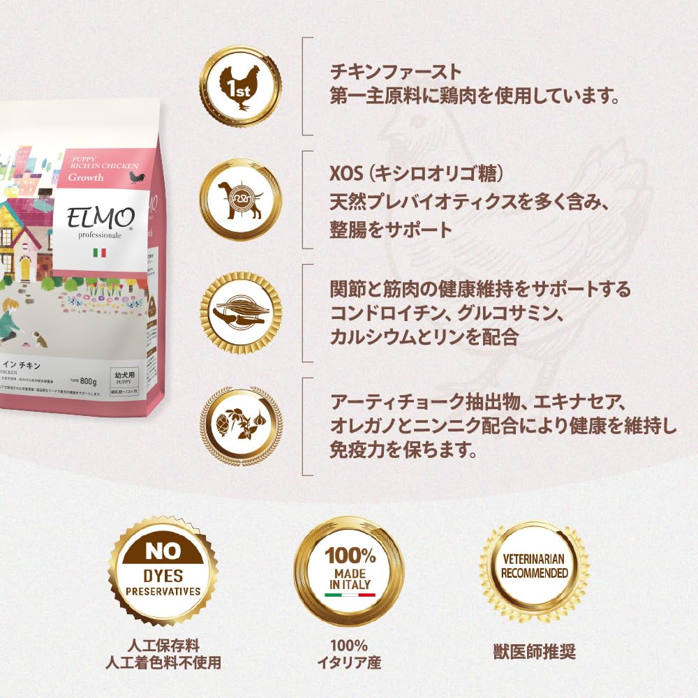 ELMO Elmo Puppy for Weaning to 12 800g Rich-in-Chicken Puppies, Months,