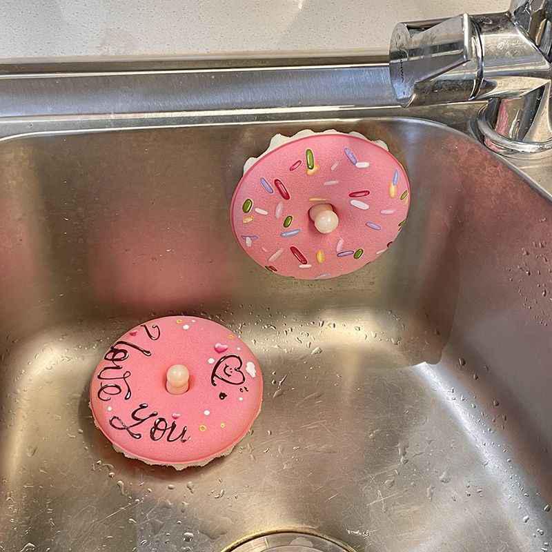 Dish Sponge With Suction Cup Non-Scratch Donut Sponge Set With Suction Cup Quick Drainage Dishwashing Brush For Kitchen