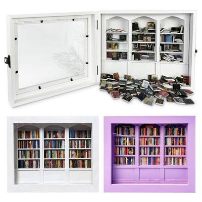 Anxiety Bookshelf Miniature Library with 200Pcs Mini Book Shake Away Your Anxiety Wooden Bookshelf Sensory