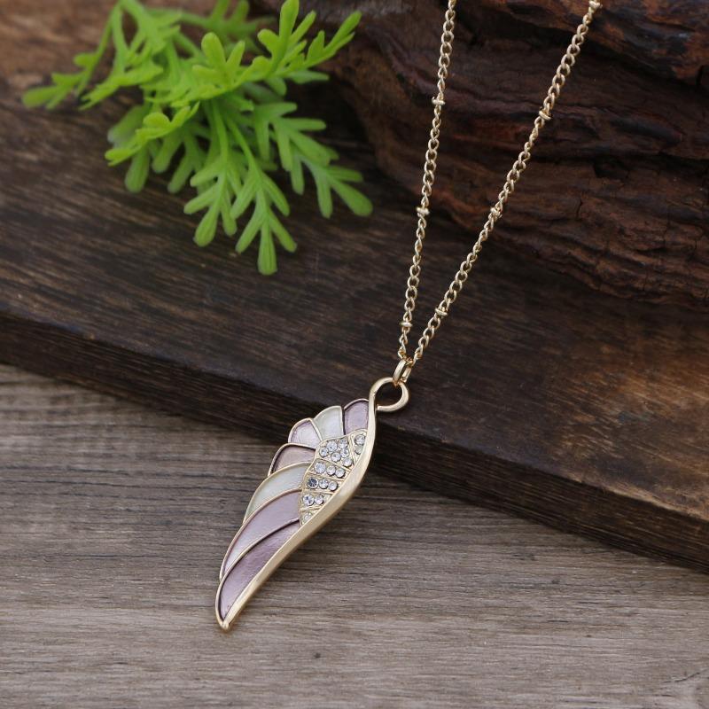 

New enamel diamond-encrusted feather pendant, women s simple and advanced sense irregular feather versatile necklace