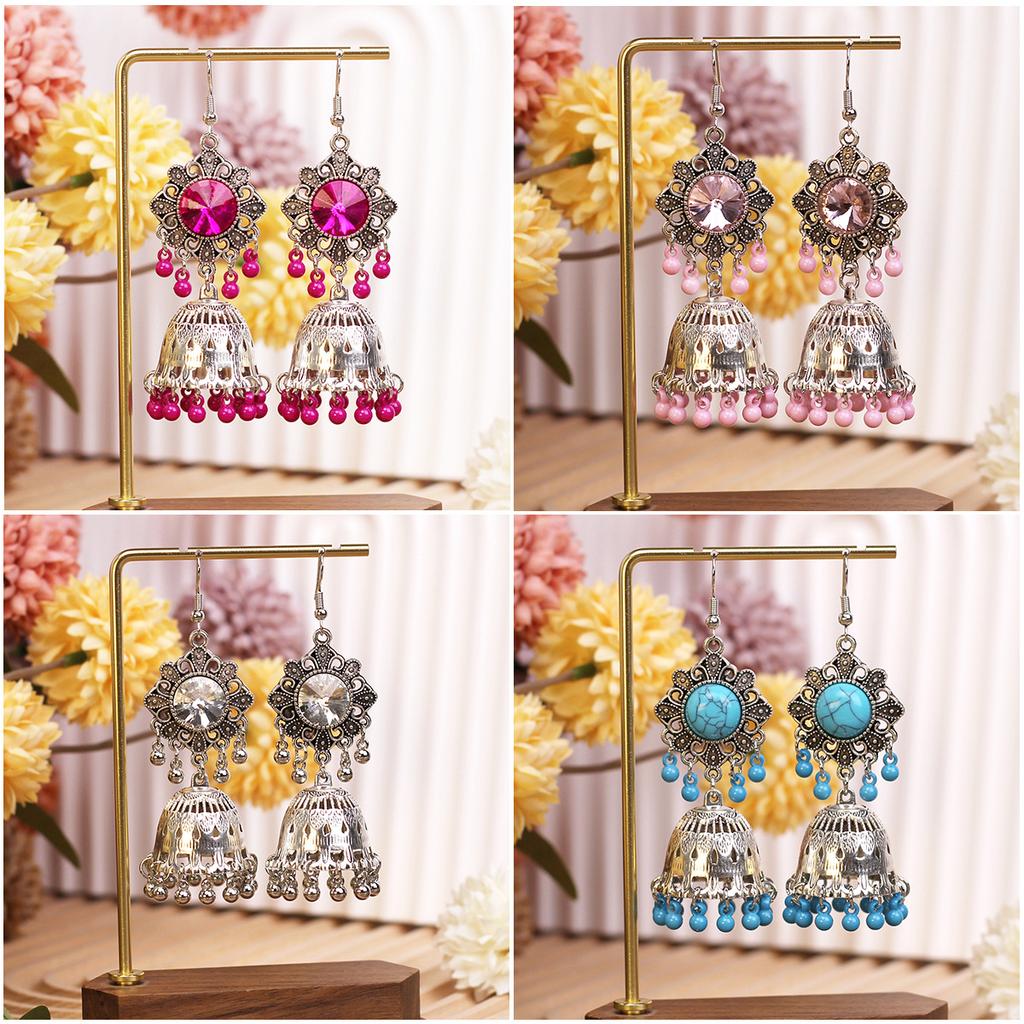 Retro Diamond-Encrusted Bells, Water Drop Ear Hooks, Light Luxury Bohemian Style Fashion Temperament Earrings