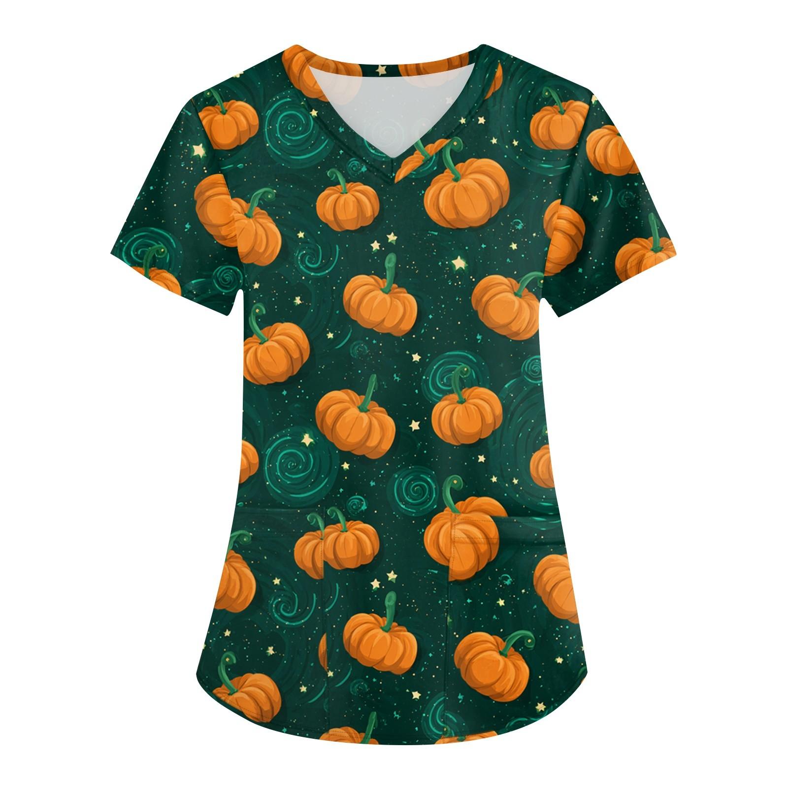 

Женская рабочая униформа с принтом, V-образный вырез, карманы, базовый короткий рукав, пуловер, топ XXL