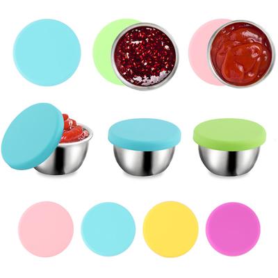 Stainless Steel Sauce Containers With Silicone Lids Reusable Leak-proof Condiment Cup Salad Dressing
