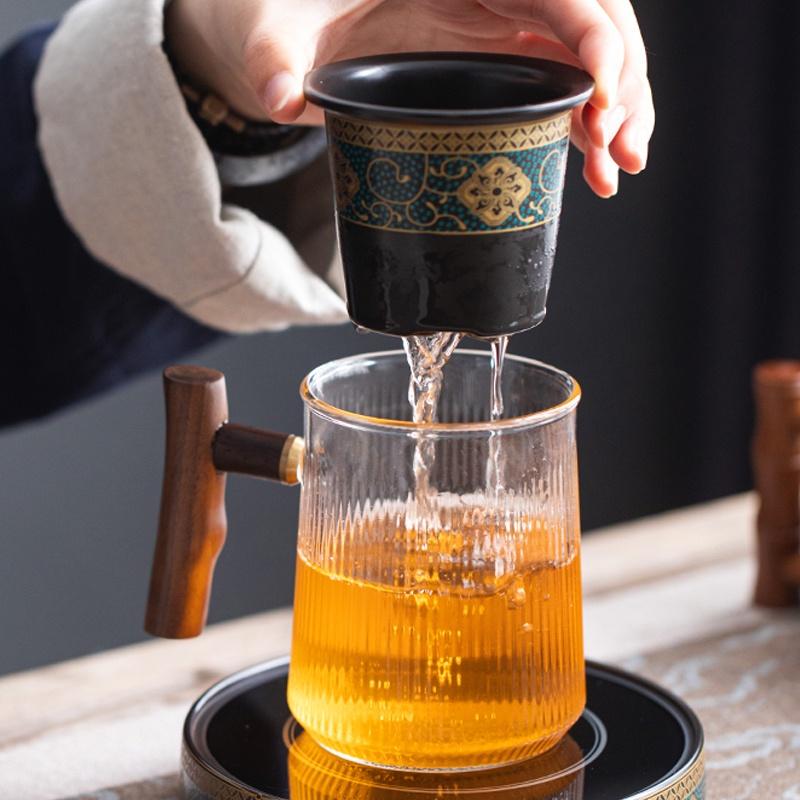 400ml Glass Tea Cup with Lid and Handle Ceramic Filter Mug